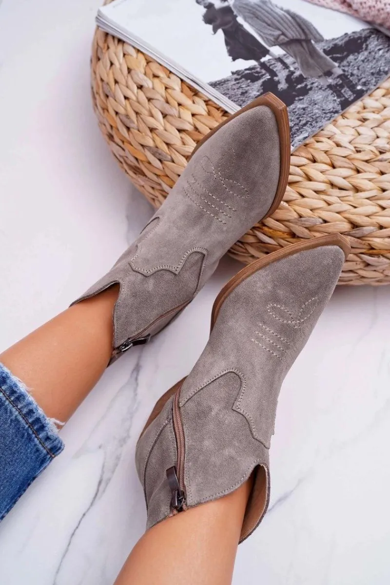 Outlet Boto Botki Damskie Skórzane Kowbojki Cappucino Batty