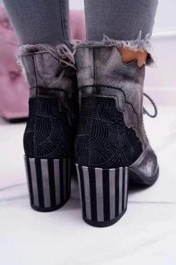 Botki Maciejka|Botki Na Słupku>Maciejka Botki Damskie Skórzane Szare 03190