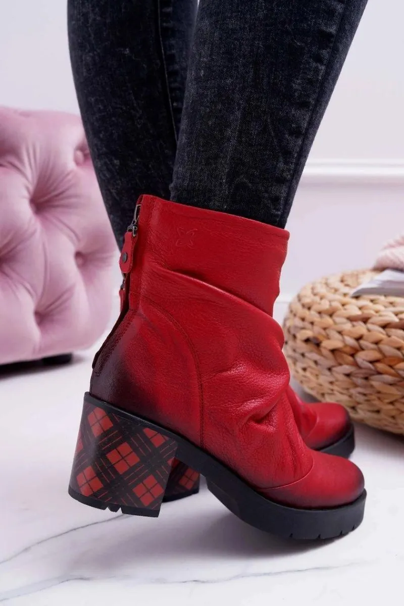 Botki Maciejka|Botki Na Słupku>Maciejka Botki Damskie Skórzane Czerwone 04216-08/00-3