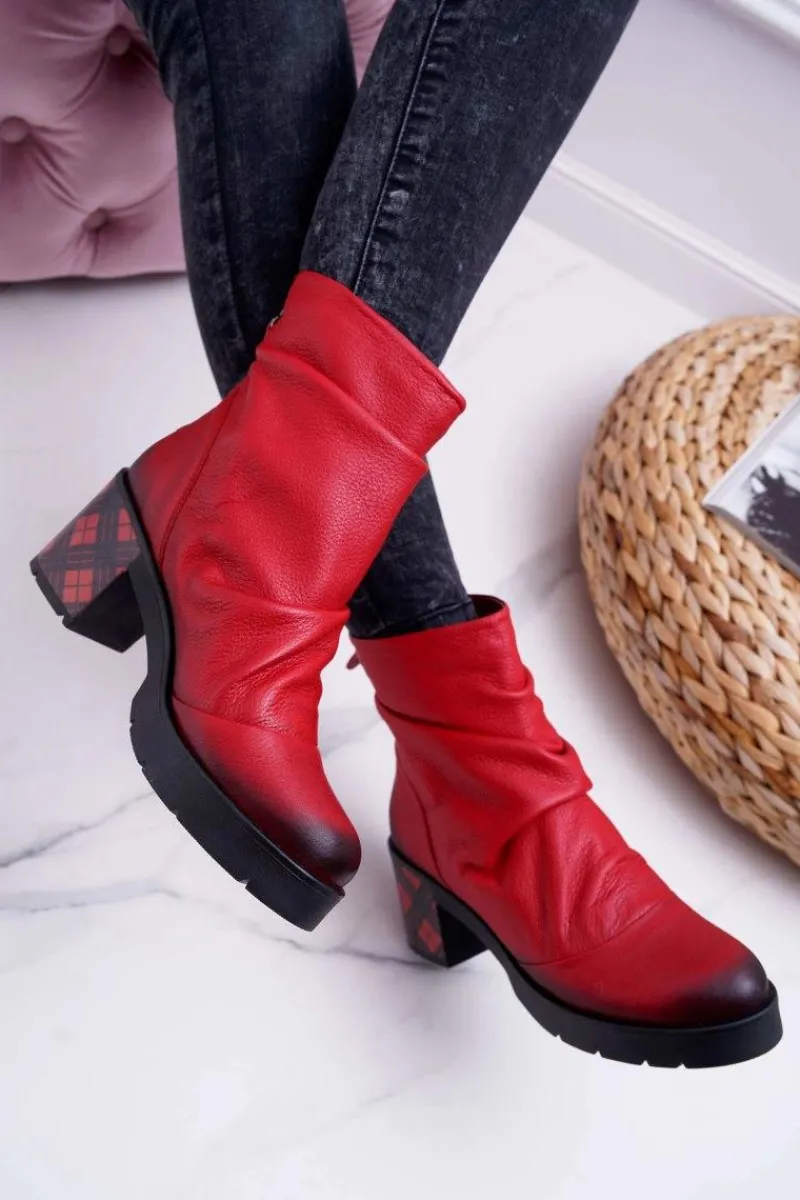 Botki Maciejka|Botki Na Słupku>Maciejka Botki Damskie Skórzane Czerwone 04216-08/00-3