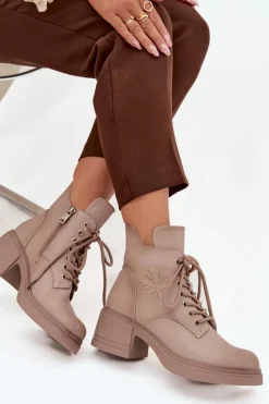 New Buty damskie Vinceza Botki Damskie Skórzane Na Klocku Ocieplane Vinceza 39950 Beżowe Beżowy