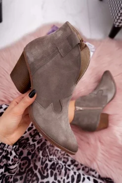 Online Botki Damskie Skórzane na Obcasie Cappuccino Chavai Damskie Botki Wiosenne|Botki Na Słupku