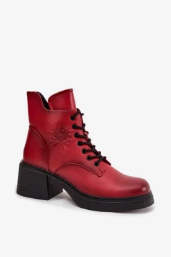 Online Botki Damskie Skórzane Na Klocku Ocieplane Vinceza 39950 Czerwone Damskie Botki Ocieplane|Botki Sznurowane