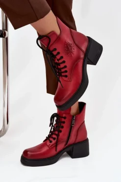 Online Botki Damskie Skórzane Na Klocku Ocieplane Vinceza 39950 Czerwone Damskie Botki Ocieplane|Botki Sznurowane