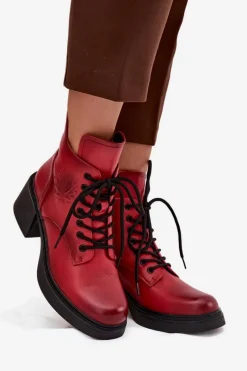 Online Botki Damskie Skórzane Na Klocku Ocieplane Vinceza 39950 Czerwone Damskie Botki Ocieplane|Botki Sznurowane
