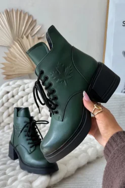 Botki Ocieplane|Botki Sznurowane>Buty damskie Vinceza Botki Damskie Skórzane Na Klocku Ocieplane Vinceza 39950 Ciemnozielone Zielony