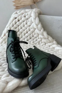 Botki Ocieplane|Botki Sznurowane>Buty damskie Vinceza Botki Damskie Skórzane Na Klocku Ocieplane Vinceza 39950 Ciemnozielone Zielony