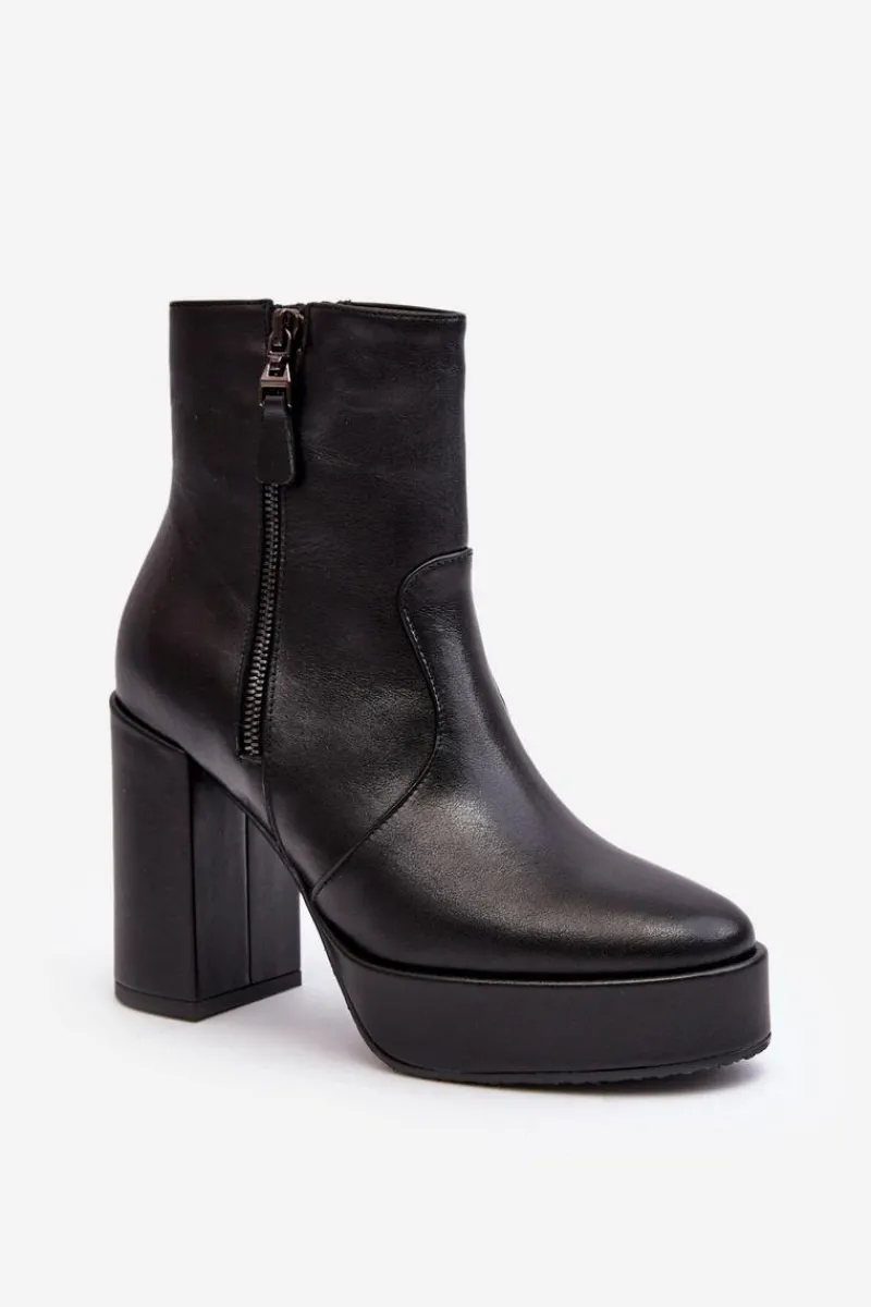 Sale Botki Damskie Skórzane Na Słupku I Platformiei 2690 Czarne Damskie Botki Ocieplane|Botki Skórzane