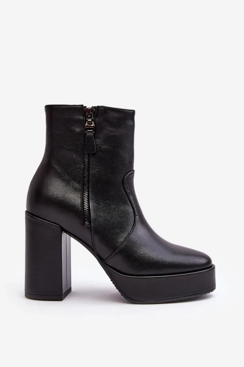 Sale Botki Damskie Skórzane Na Słupku I Platformiei 2690 Czarne Damskie Botki Ocieplane|Botki Skórzane
