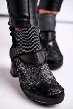 Botki Maciejka|Botki Na Słupku></noscript>Maciejka Botki Damskie Skórzane Ocieplane Granatowe 03790-20