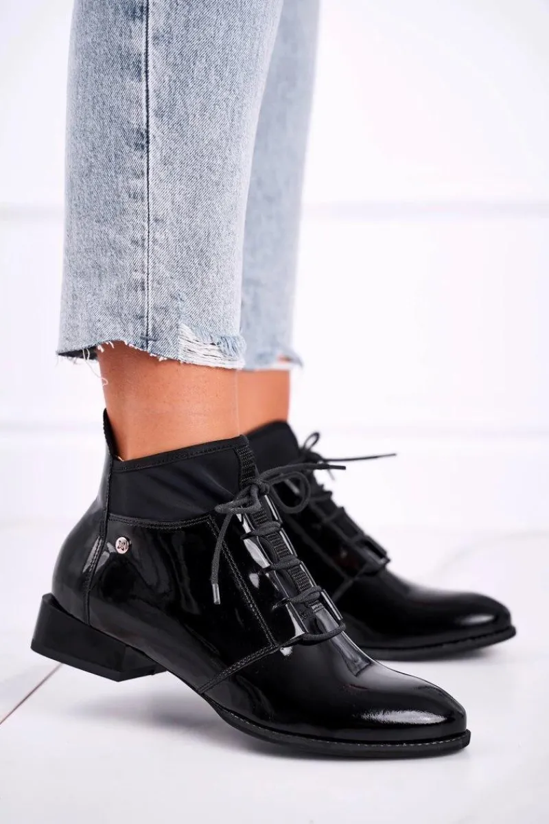 Botki Maciejka|Botki Sznurowane>Maciejka Botki Damskie Skórzane Trzewiki Czarne 04744-01