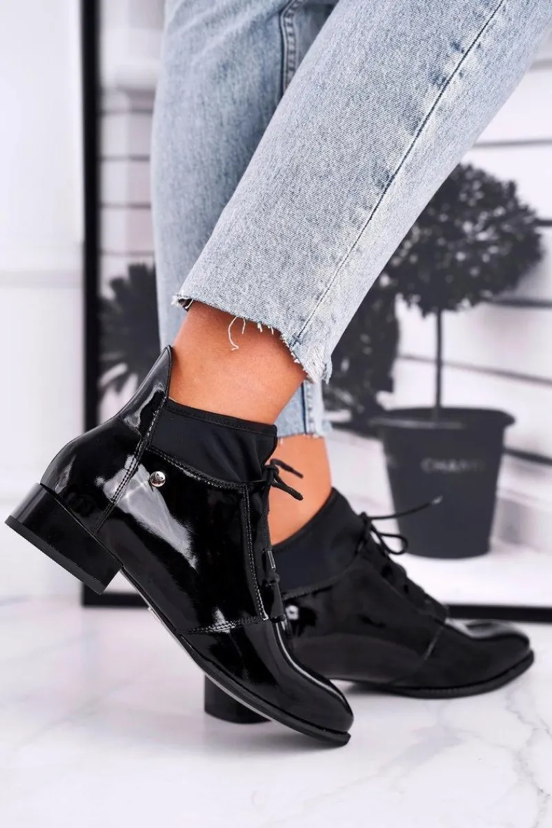 Botki Maciejka|Botki Sznurowane>Maciejka Botki Damskie Skórzane Trzewiki Czarne 04744-01