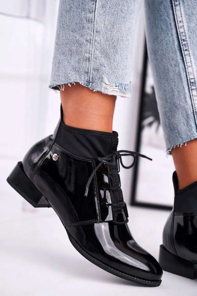 Botki Maciejka|Botki Sznurowane>Maciejka Botki Damskie Skórzane Trzewiki Czarne 04744-01