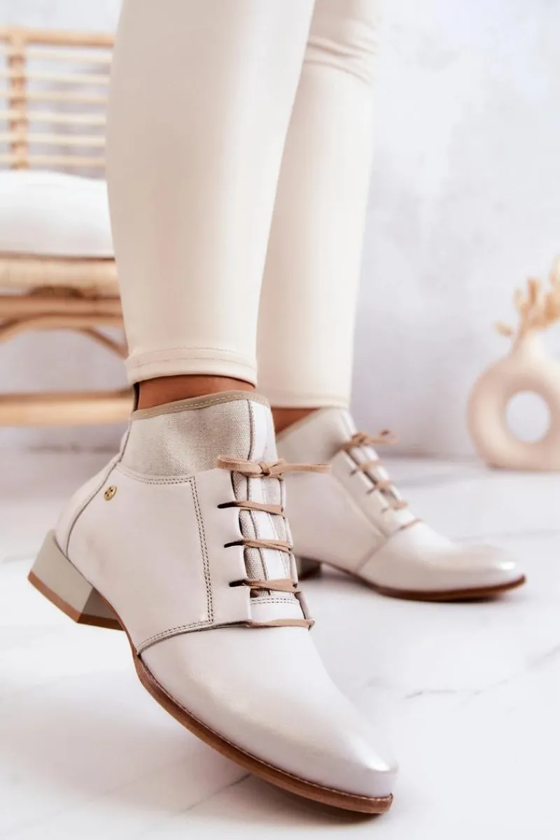 Outlet Maciejka Botki Damskie Skórzane Trzewiki Jasnobeżowe 04744-22