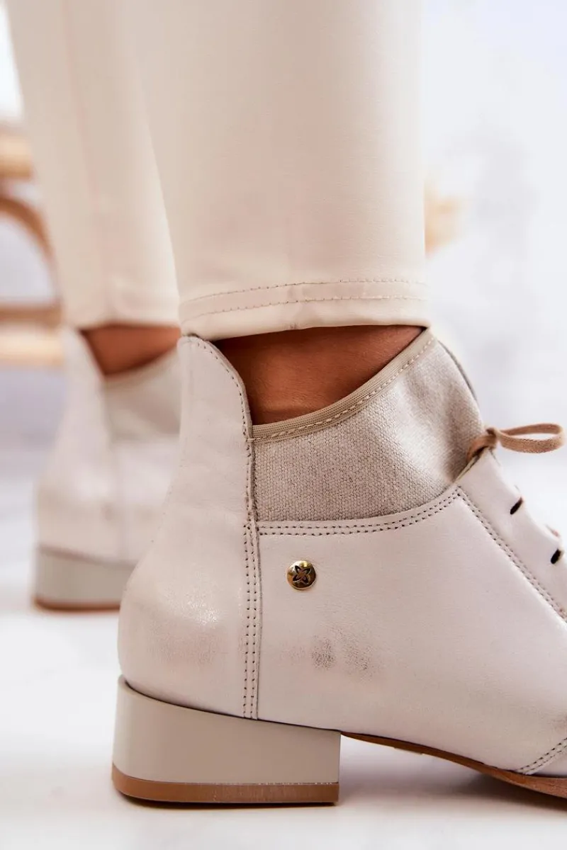 Outlet Maciejka Botki Damskie Skórzane Trzewiki Jasnobeżowe 04744-22