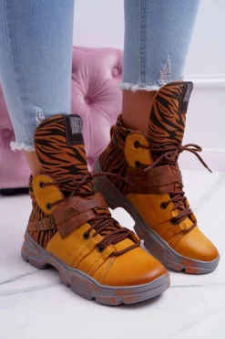 Botki Maciejka|Brązowe I Beżowe Botki>Maciejka Botki Damskie Skórzane Trzewiki Żółte 04218