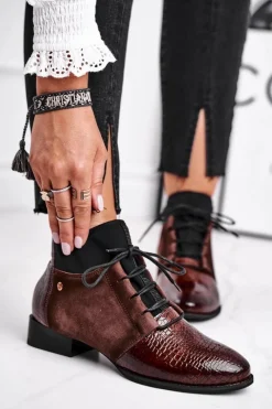 Botki Maciejka|Botki Sznurowane>Maciejka Botki Damskie Skórzane Trzewiki Brązowe 04744-02