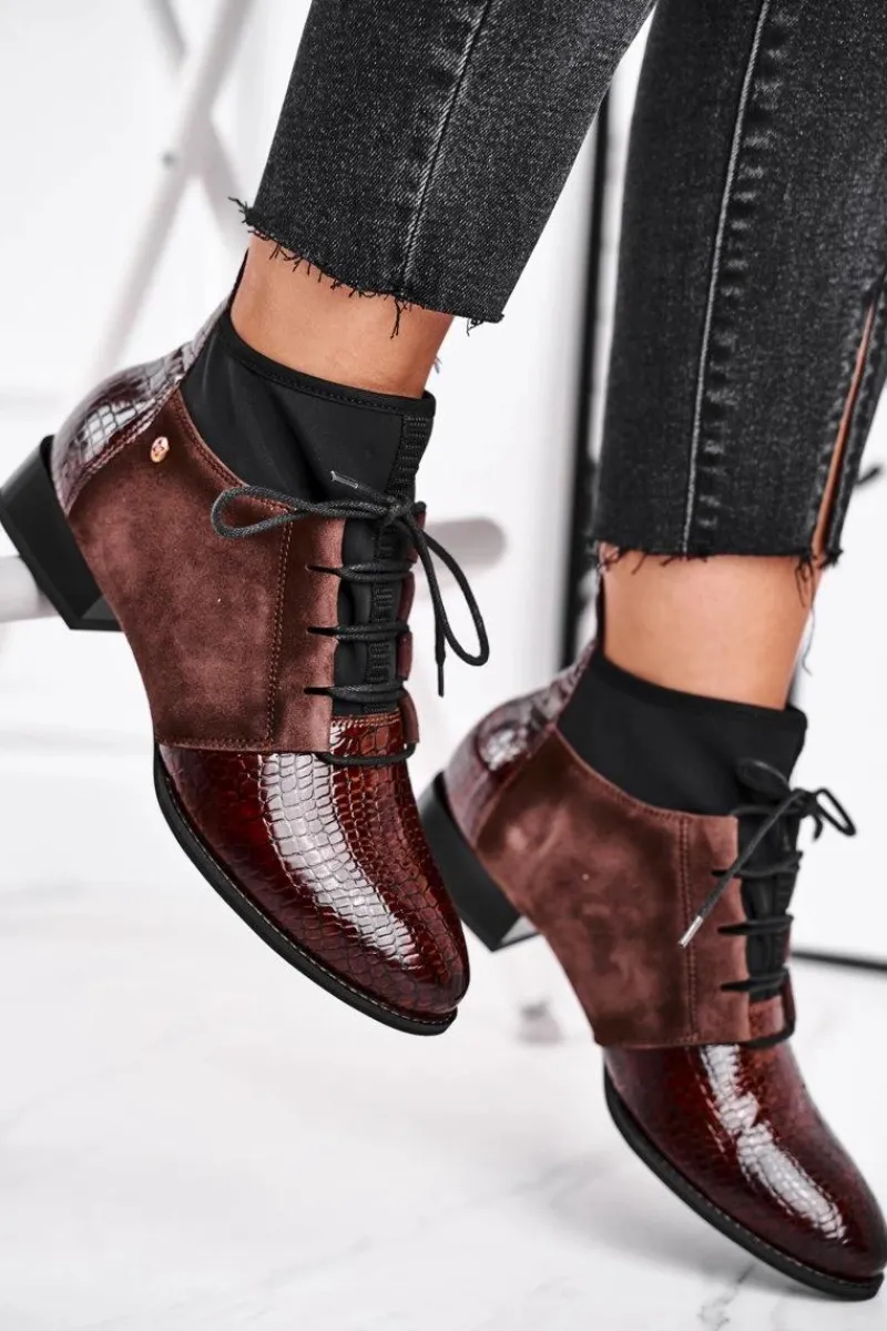 Botki Maciejka|Botki Sznurowane>Maciejka Botki Damskie Skórzane Trzewiki Brązowe 04744-02