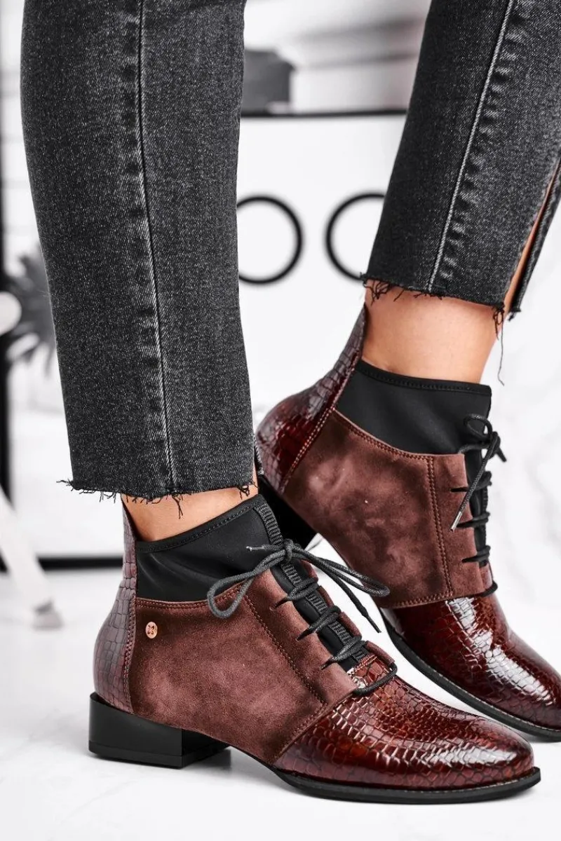 Botki Maciejka|Botki Sznurowane>Maciejka Botki Damskie Skórzane Trzewiki Brązowe 04744-02