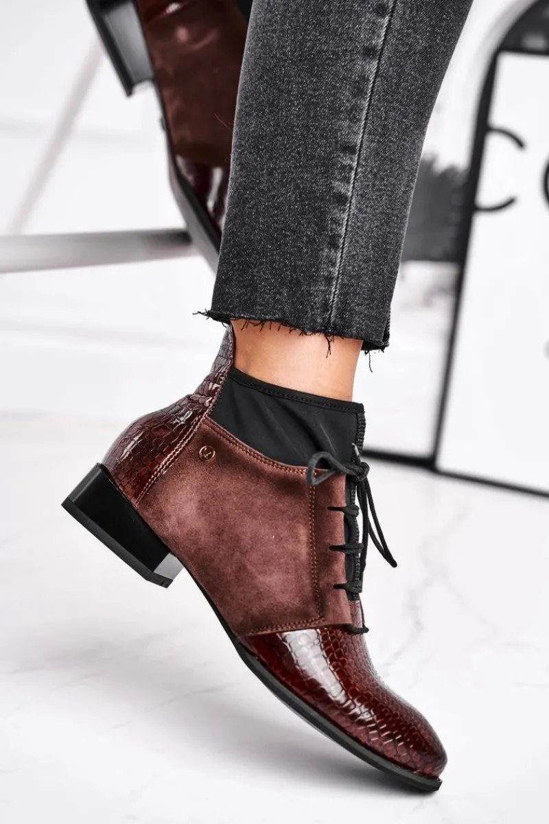 Botki Maciejka|Botki Sznurowane>Maciejka Botki Damskie Skórzane Trzewiki Brązowe 04744-02