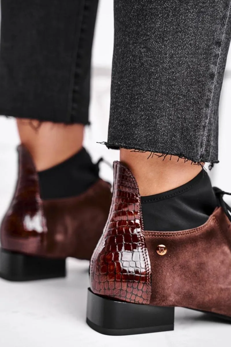 Botki Maciejka|Botki Sznurowane>Maciejka Botki Damskie Skórzane Trzewiki Brązowe 04744-02