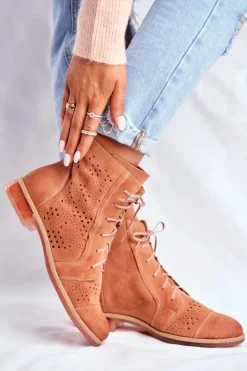 Clearance Maciejka Botki Damskie Skórzane Trzewiki Brzoskwiniowe 04468-18