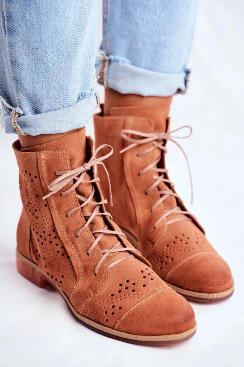 Clearance Maciejka Botki Damskie Skórzane Trzewiki Brzoskwiniowe 04468-18