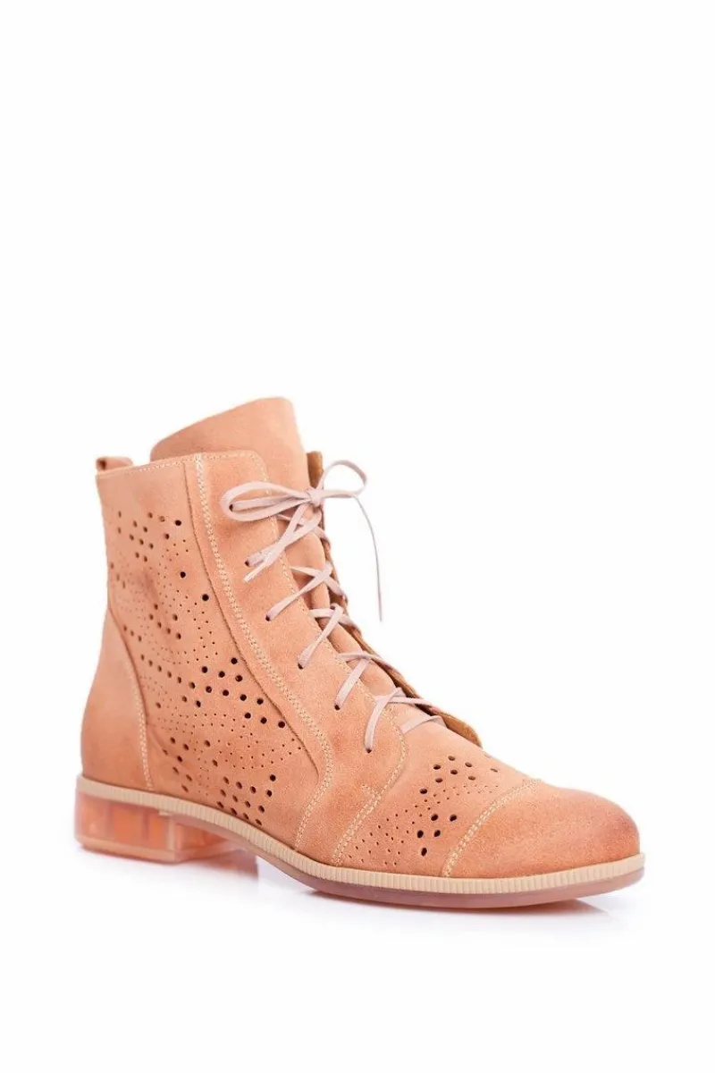 Clearance Maciejka Botki Damskie Skórzane Trzewiki Brzoskwiniowe 04468-18