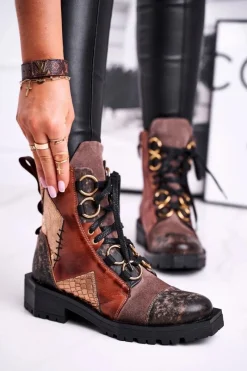 Online Maciejka Botki Damskie Skórzane Trzewiki Rude 04184-29/00-3