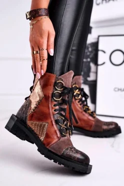 Online Maciejka Botki Damskie Skórzane Trzewiki Rude 04184-29/00-3