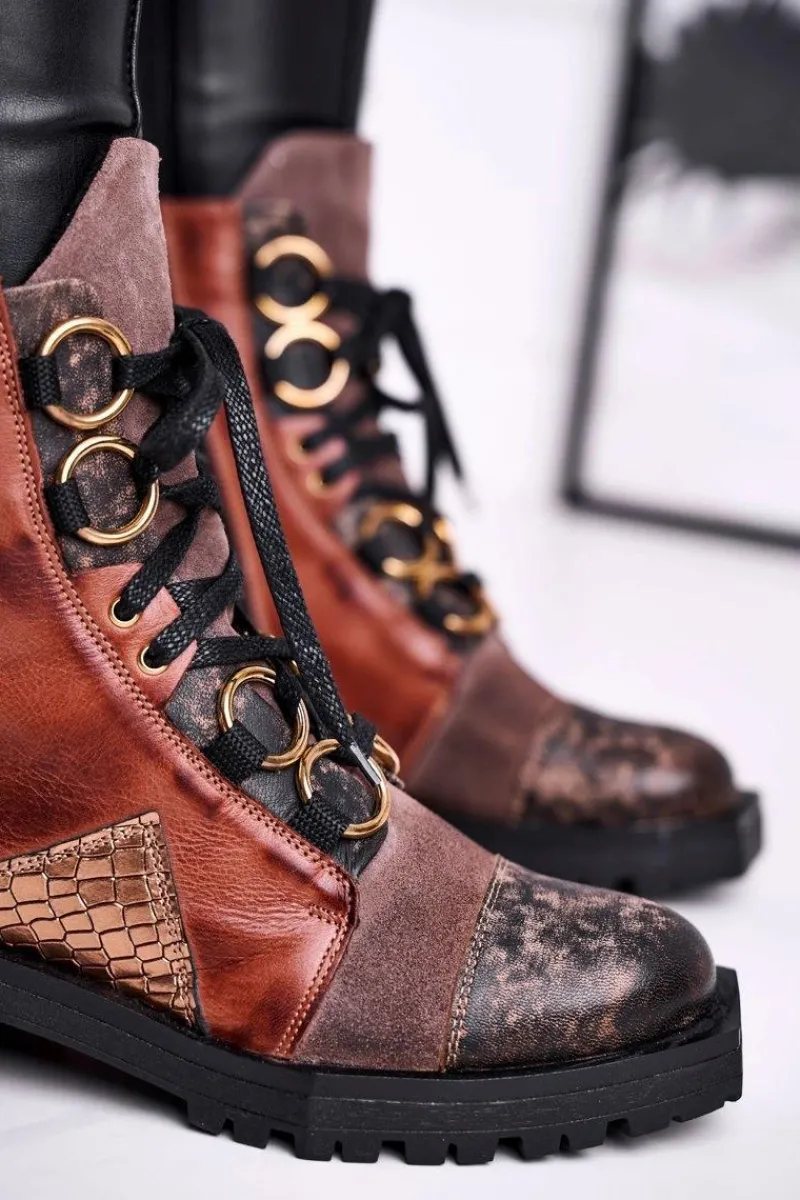 Online Maciejka Botki Damskie Skórzane Trzewiki Rude 04184-29/00-3