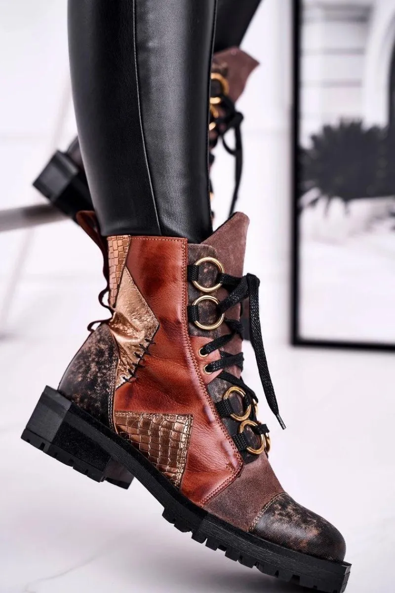 Online Maciejka Botki Damskie Skórzane Trzewiki Rude 04184-29/00-3