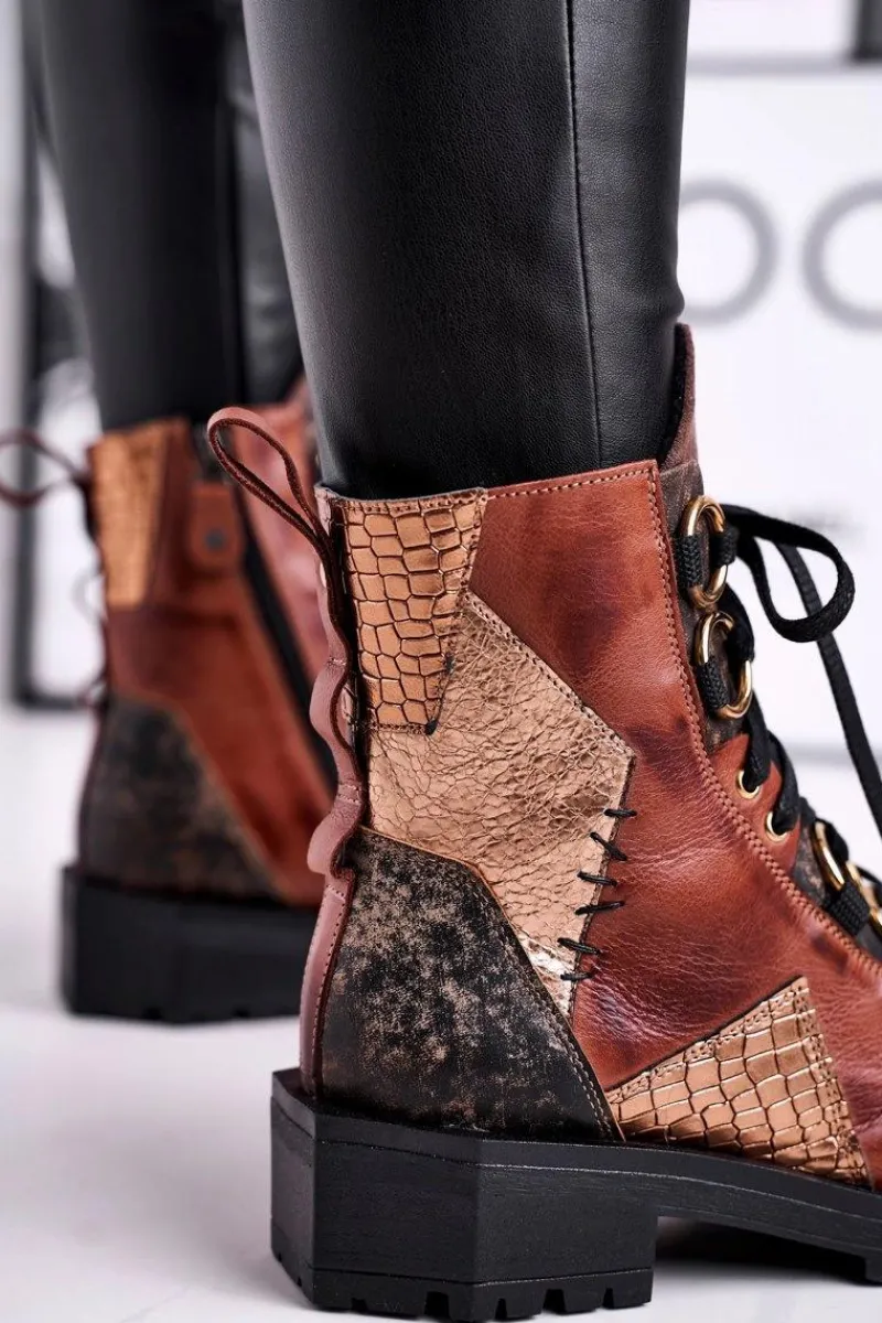 Online Maciejka Botki Damskie Skórzane Trzewiki Rude 04184-29/00-3