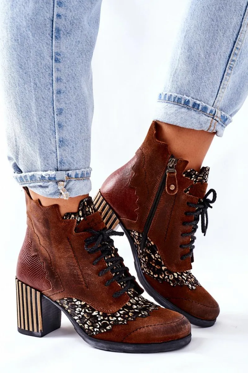 Botki Maciejka|Botki Na Słupku>Maciejka Botki Damskie Skórzane Trzewiki Brązowe 03190-02