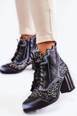 Botki Maciejka|Botki Na Słupku></noscript>Maciejka Botki Damskie Skórzane Trzewiki Czarne 03190-20