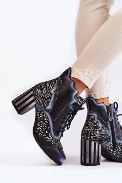 Botki Maciejka|Botki Na Słupku></noscript>Maciejka Botki Damskie Skórzane Trzewiki Czarne 03190-20