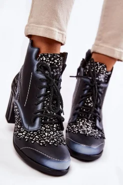 Botki Maciejka|Botki Na Słupku></noscript>Maciejka Botki Damskie Skórzane Trzewiki Czarne 03190-20