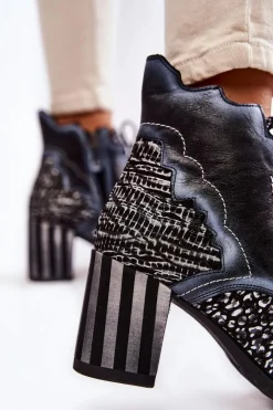 Botki Maciejka|Botki Na Słupku></noscript>Maciejka Botki Damskie Skórzane Trzewiki Czarne 03190-20