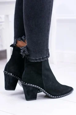 New Botki Damskie Skórzane W Szpic Z Suwakiem Czarne Sonoma Damskie Botki Na Słupku|Botki Zimowe Damskie