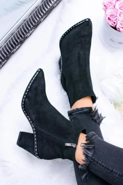 New Botki Damskie Skórzane W Szpic Z Suwakiem Czarne Sonoma Damskie Botki Na Słupku|Botki Zimowe Damskie