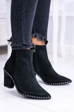New Botki Damskie Skórzane W Szpic Z Suwakiem Czarne Sonoma Damskie Botki Na Słupku|Botki Zimowe Damskie
