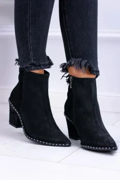 New Botki Damskie Skórzane W Szpic Z Suwakiem Czarne Sonoma Damskie Botki Na Słupku|Botki Zimowe Damskie