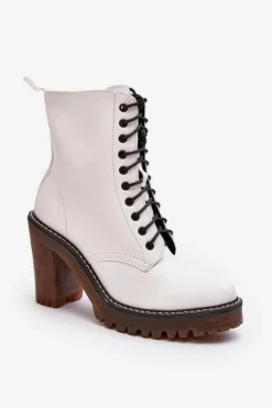 Best Boto Botki Damskie Sznurowane Na Słupku Białe Arove