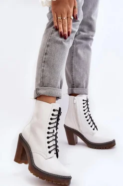 Best Boto Botki Damskie Sznurowane Na Słupku Białe Arove