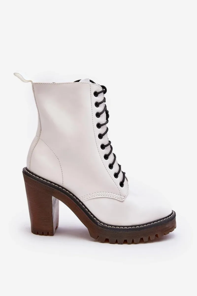 Best Boto Botki Damskie Sznurowane Na Słupku Białe Arove