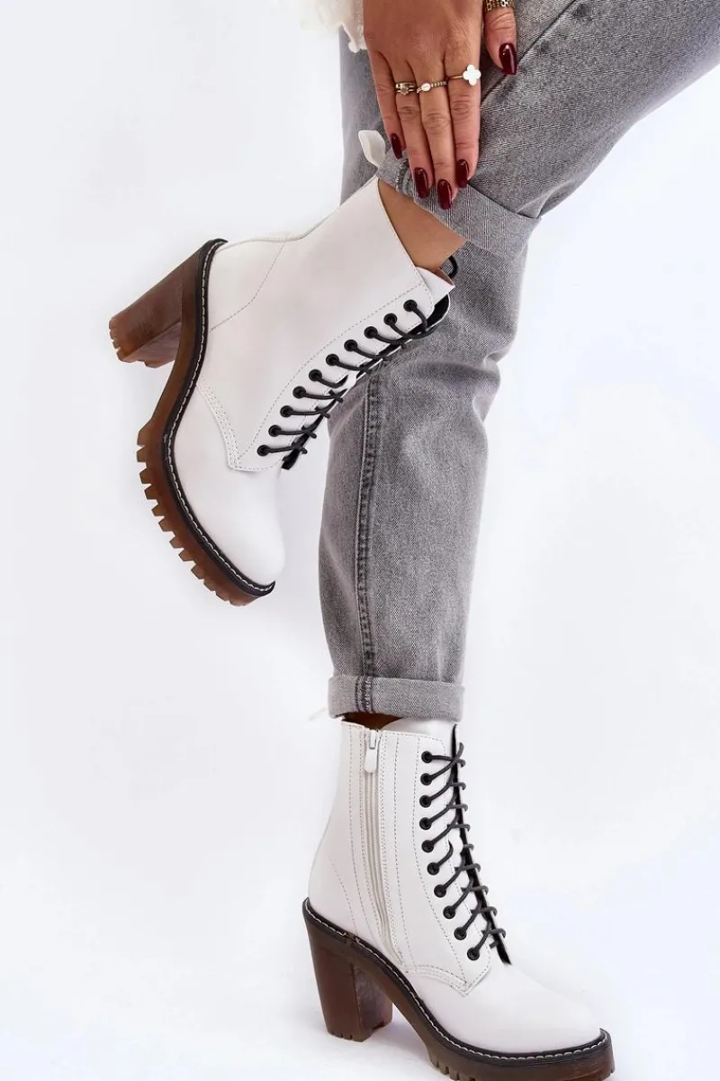 Best Boto Botki Damskie Sznurowane Na Słupku Białe Arove