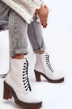 Best Boto Botki Damskie Sznurowane Na Słupku Białe Arove