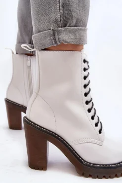 Best Boto Botki Damskie Sznurowane Na Słupku Białe Arove