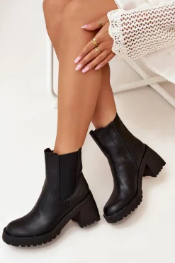 Online Botki Damskie Sztyblety Na Słupku Czarne Thalira Damskie Czarne Botki|Botki Na Obcasie