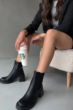 Online Botki Damskie Sztyblety Na Słupku Czarne Thalira Damskie Czarne Botki|Botki Na Obcasie